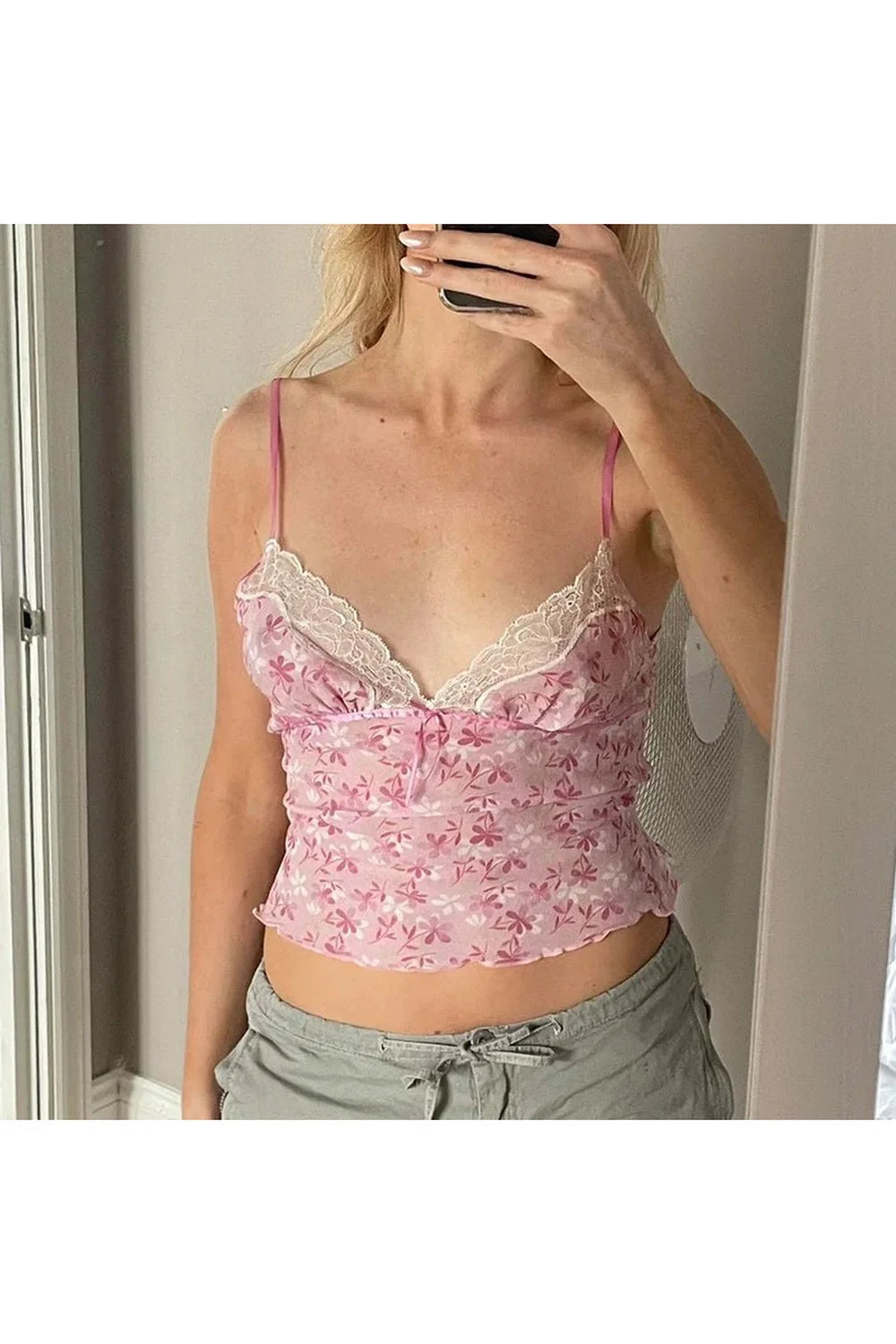 Pink Petal Lace Trim Top