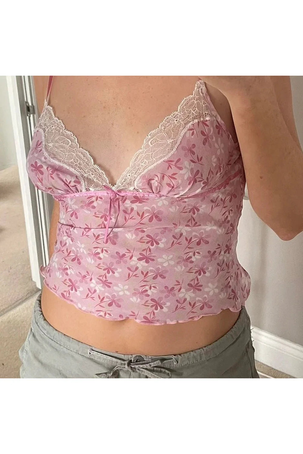 Pink Petal Lace Trim Top