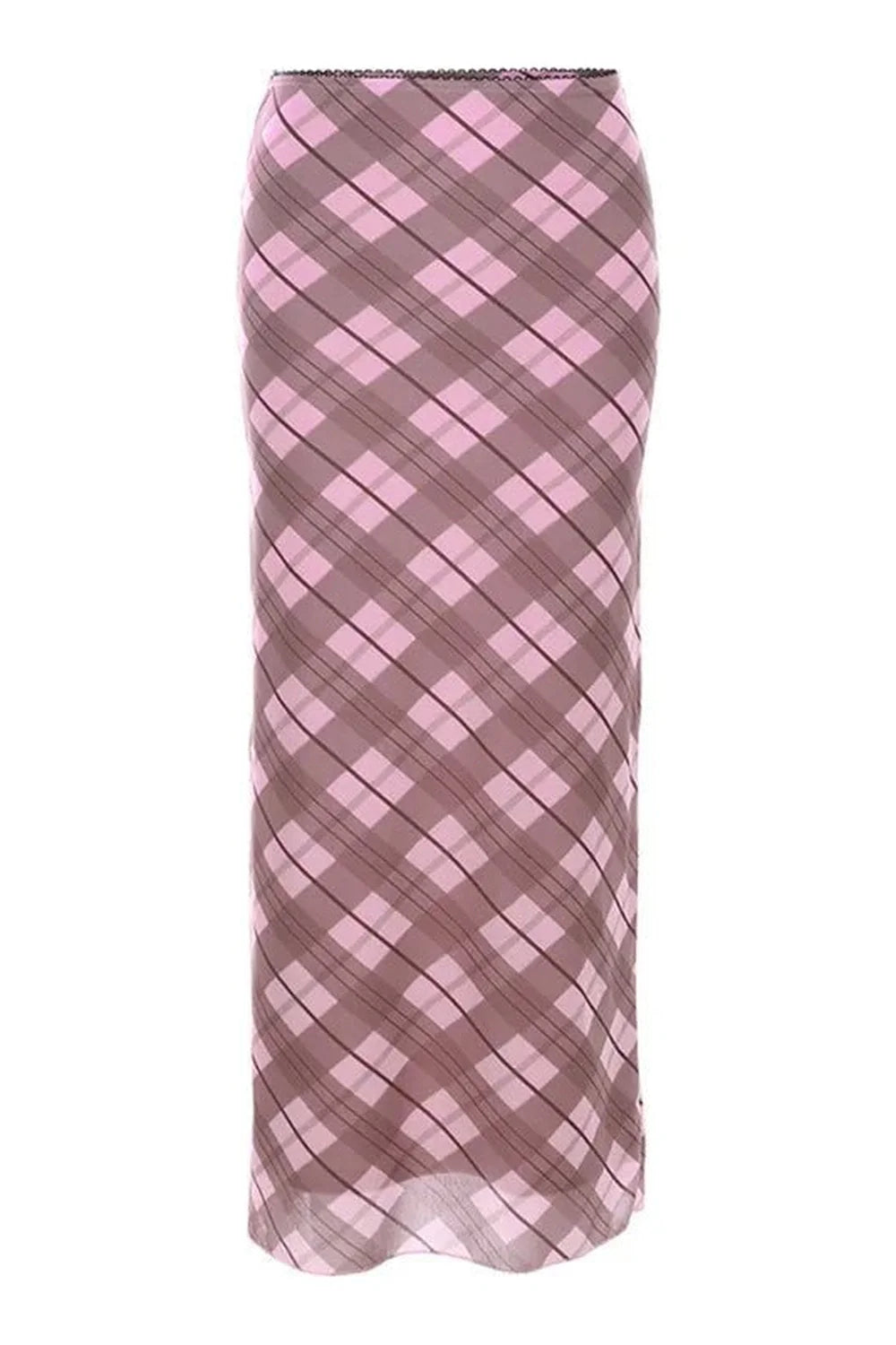 Pink Rhomboid Plaid Midi Skirt