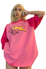 Pink Star Oversized Summer T-Shirt