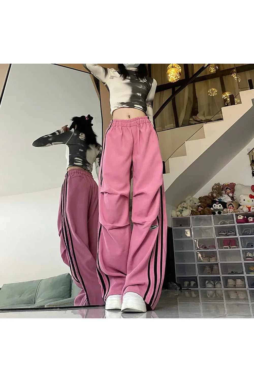 Pantalon large rose streetwear
