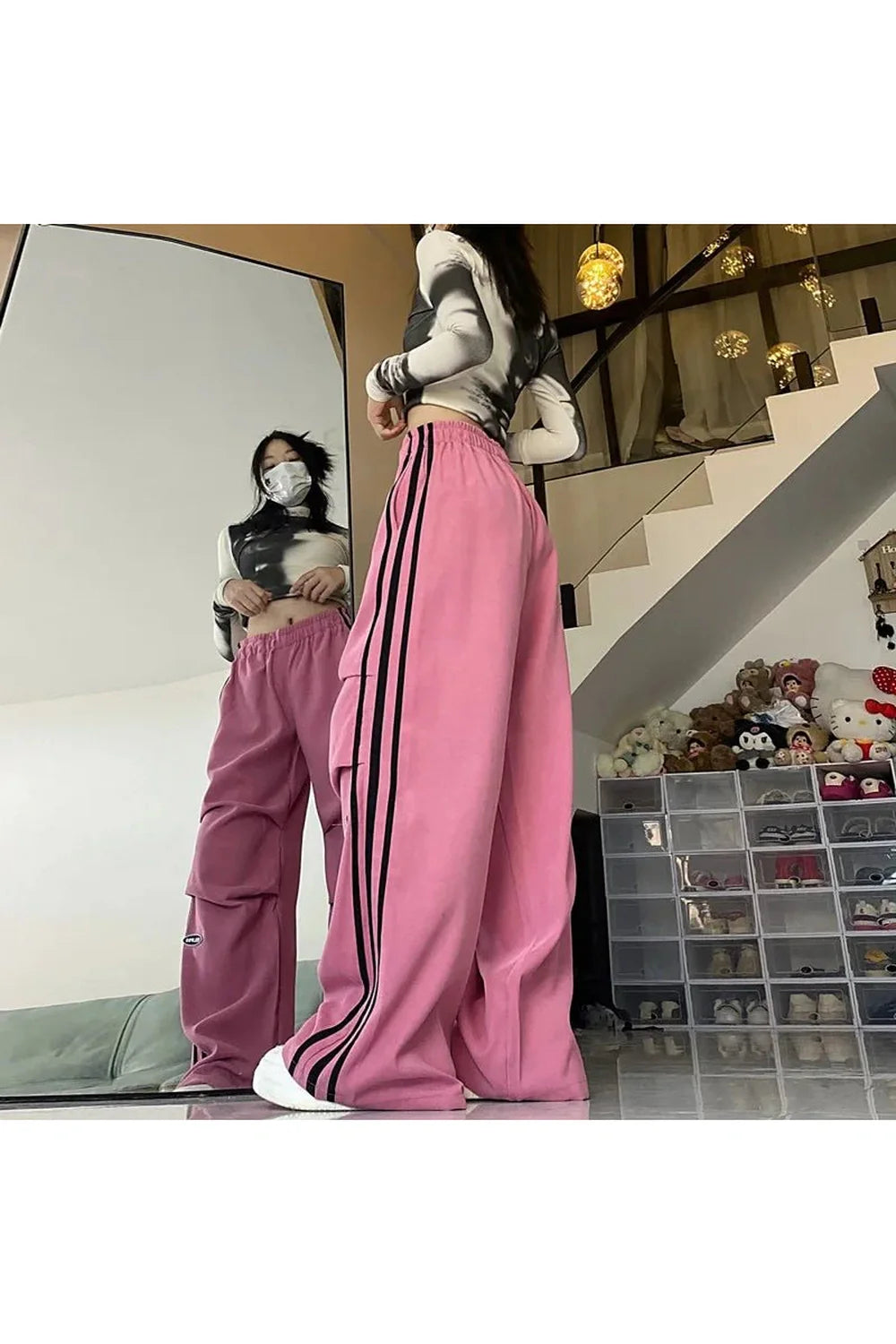 Pantalon large rose streetwear