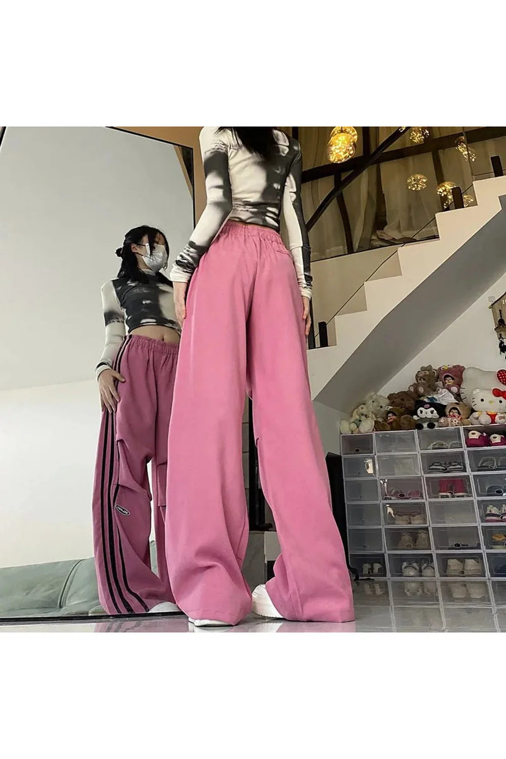 Pantalon large rose streetwear