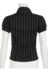 Pinstripe Fitted Button-Up Blouse