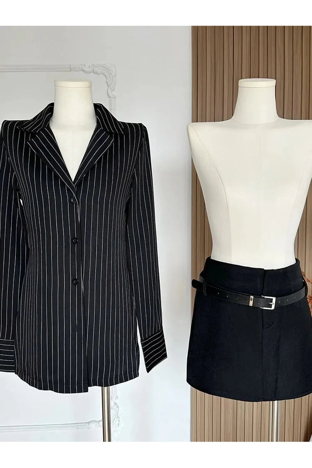 Pinstripe Power Blazer and Skirt Set