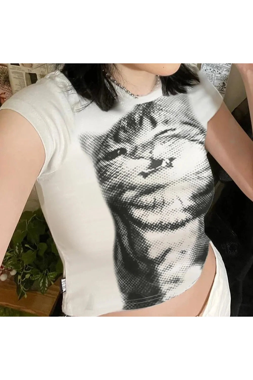 Pixelated Cat Graphic Crop Top