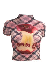 Plaid Applecore Mesh Crop Top