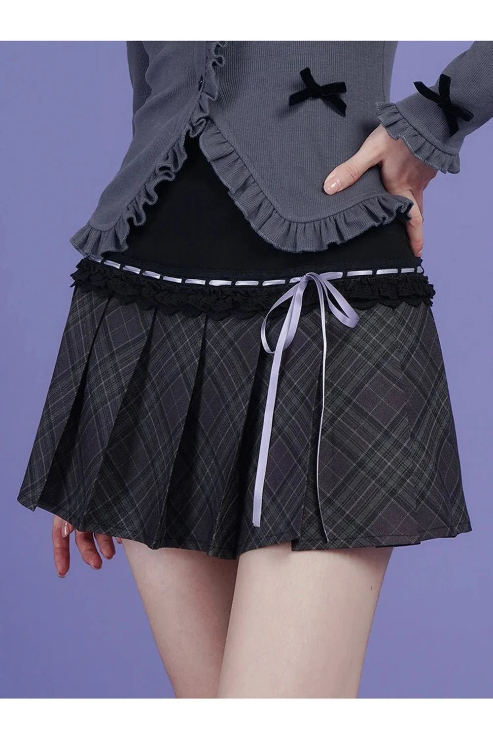 Plaid Bow Trim Skater Skirt