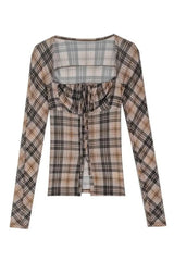 Plaid Cropped Blouse Sunscreen Top