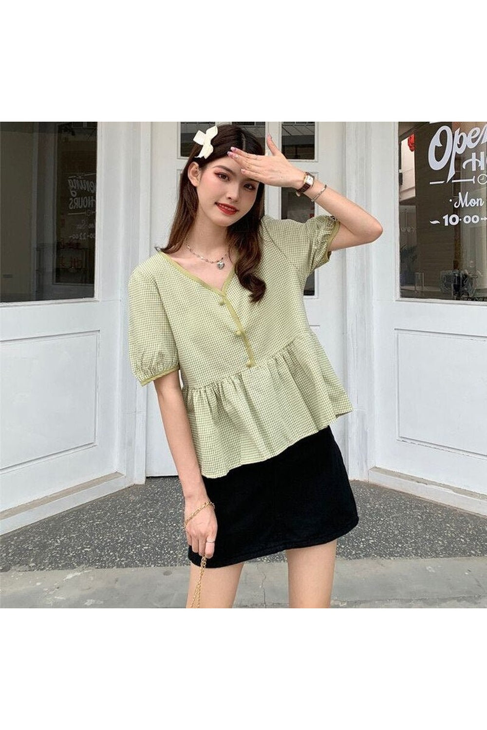 Plaid Loose Korean Style Blouse