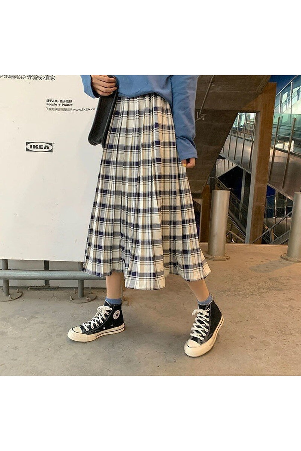 Plaid Midi Student Skirt