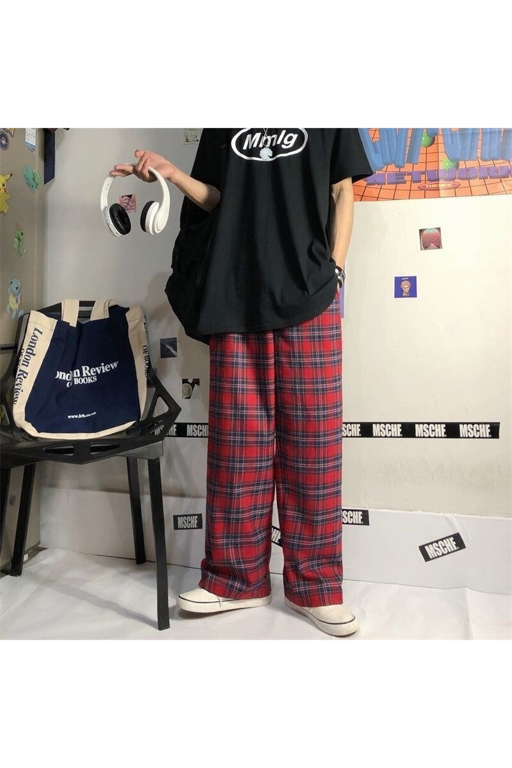 Plaid Oversized Wide Leg Pants