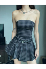 Plaid Strapless Skater Dress