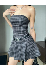 Plaid Strapless Skater Dress