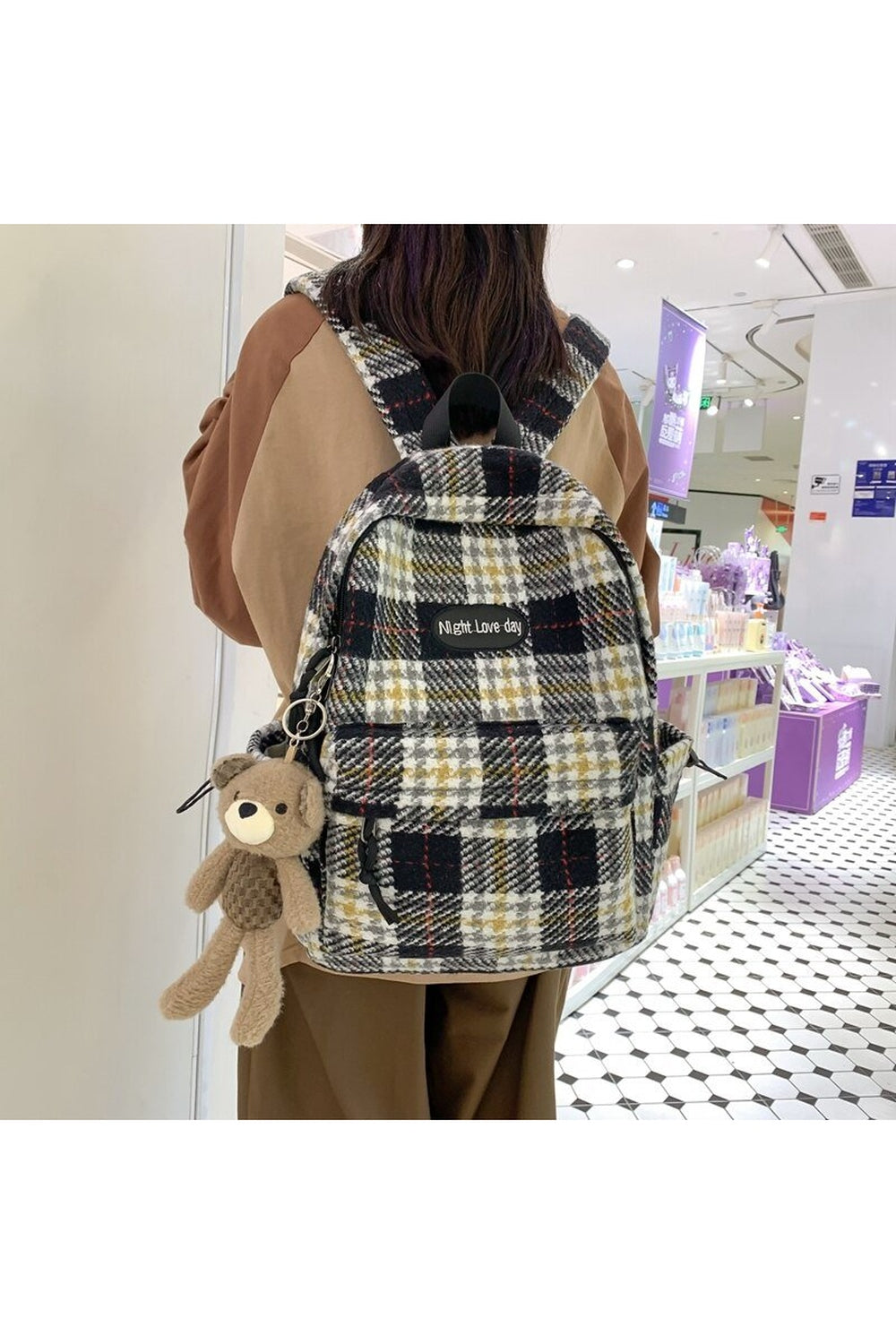 Plaid Woollen Cloth Backpack