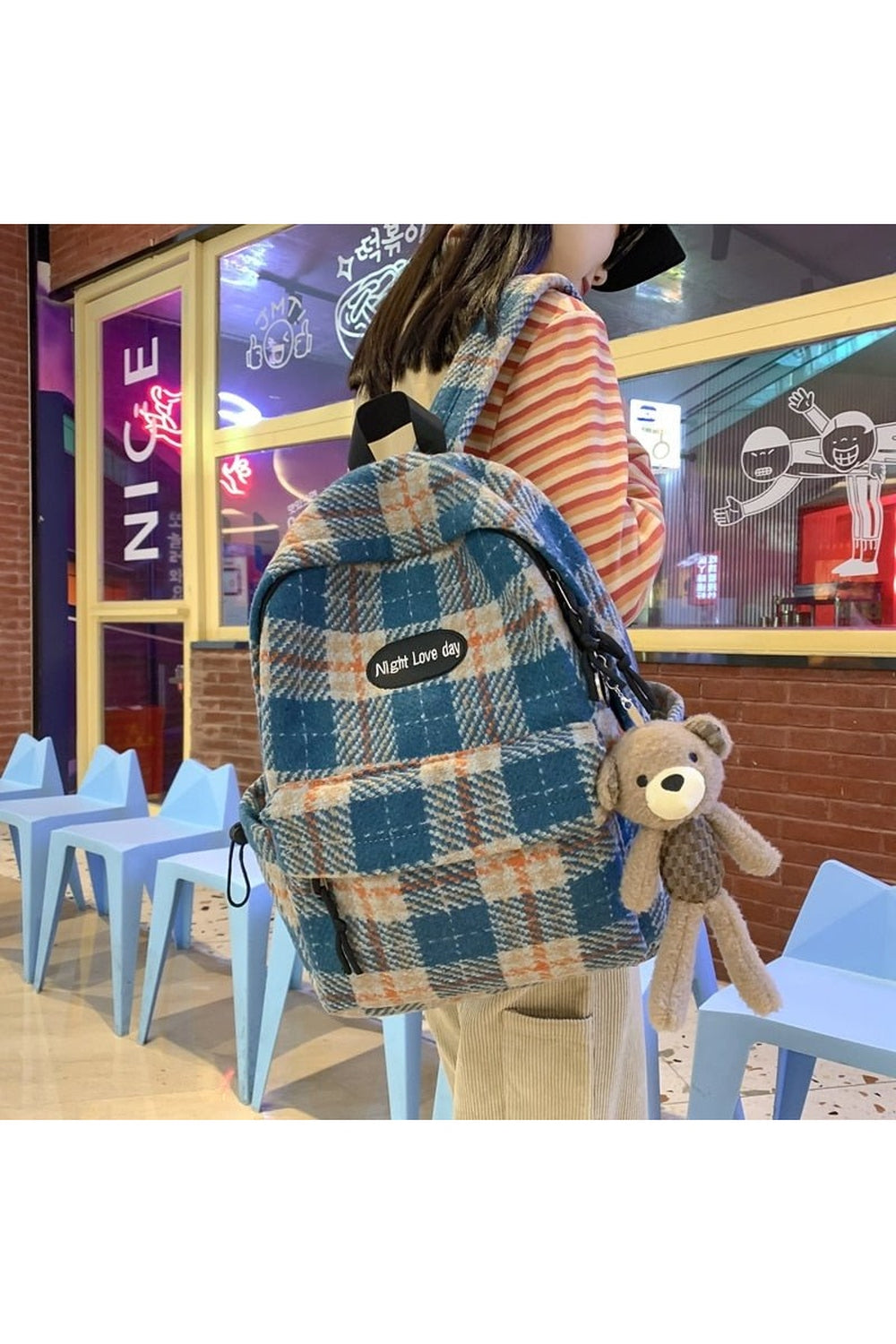 Plaid Woollen Cloth Backpack