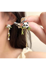 Playful Panda Drop Earring with Bamboo Charm