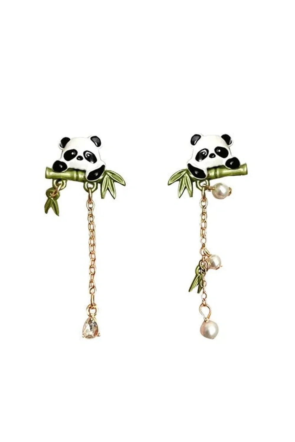 Playful Panda Drop Earring with Bamboo Charm