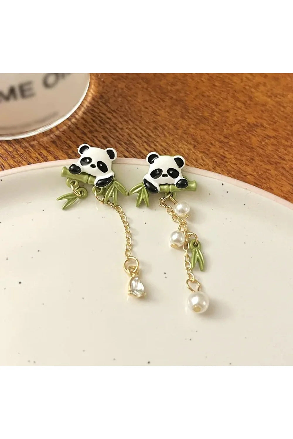 Playful Panda Drop Earring with Bamboo Charm