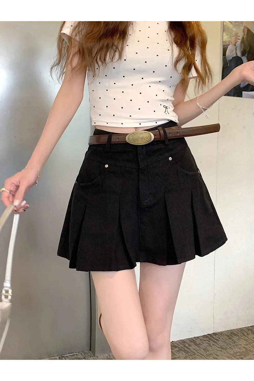 Plissierter Jeansrock mit hoher Taille