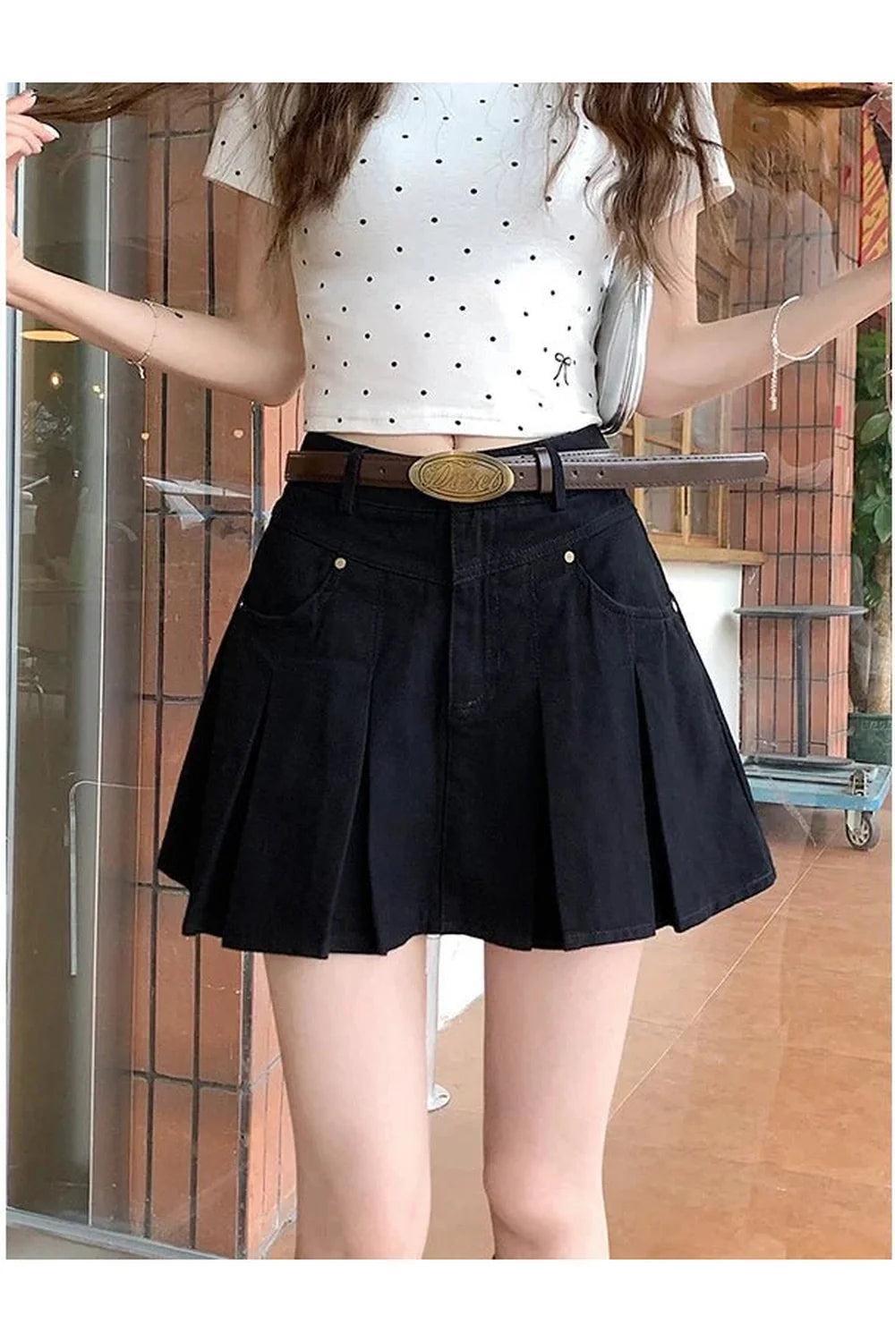 Plissierter Jeansrock mit hoher Taille