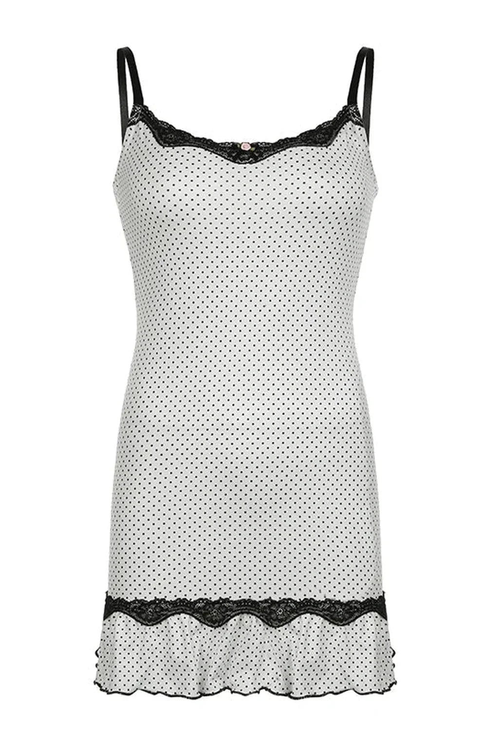 Polka Dot Lace-Trim Slip Dress