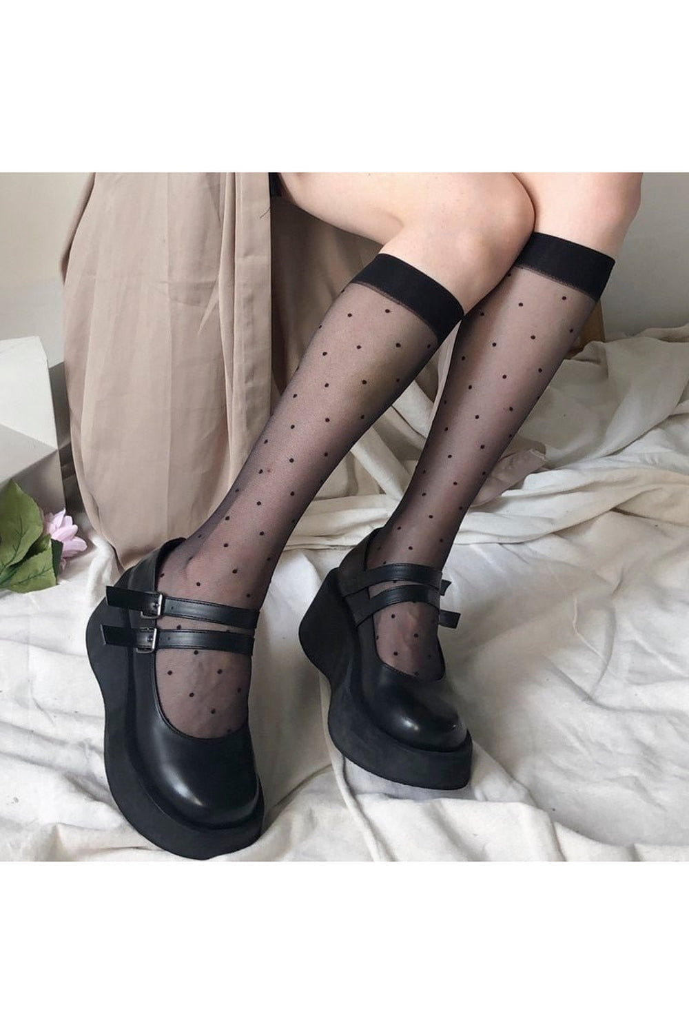 Polka Dot Mesh Knee Socks