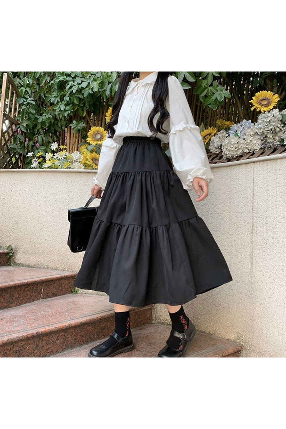 Preppy Black Long Skirts