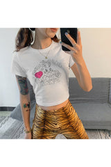 Preppy Cute Rabbit Print Crop Top