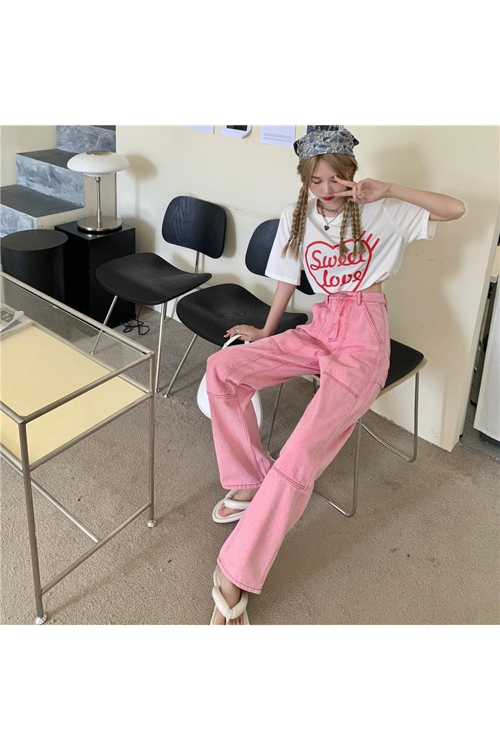 Preppy Pink Denim Pants