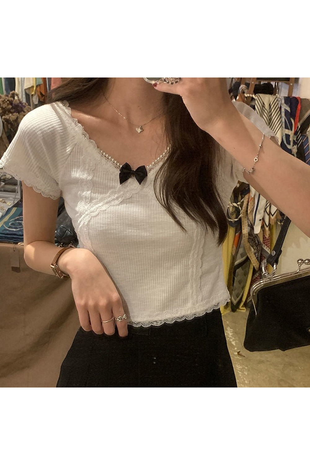 Preppy Crop Top aus Spitze