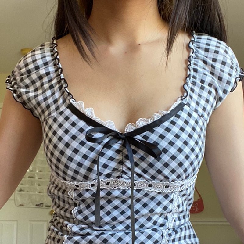 Haut court à carreaux preppy