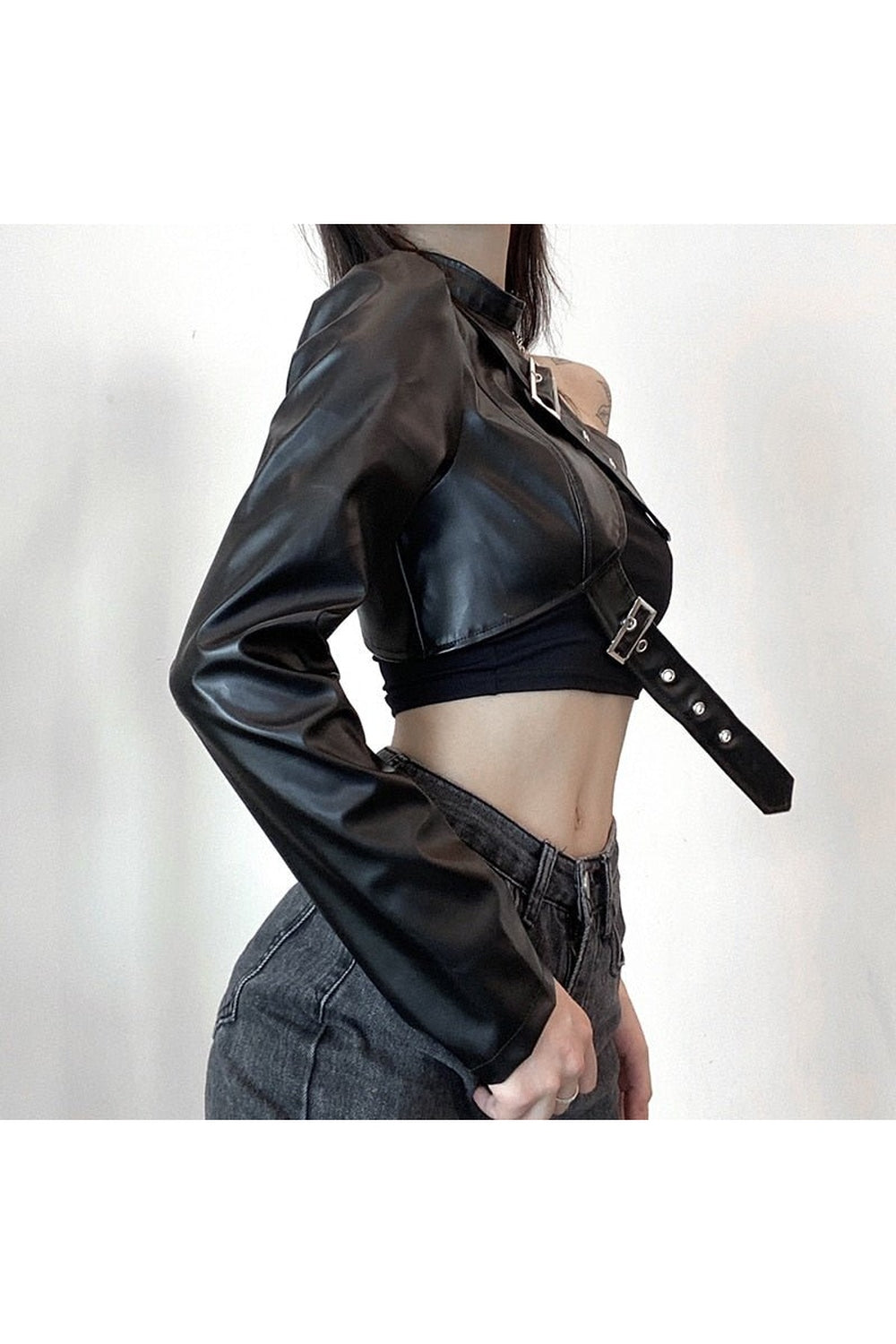 PU Leather One shoulder Punk Crop Top