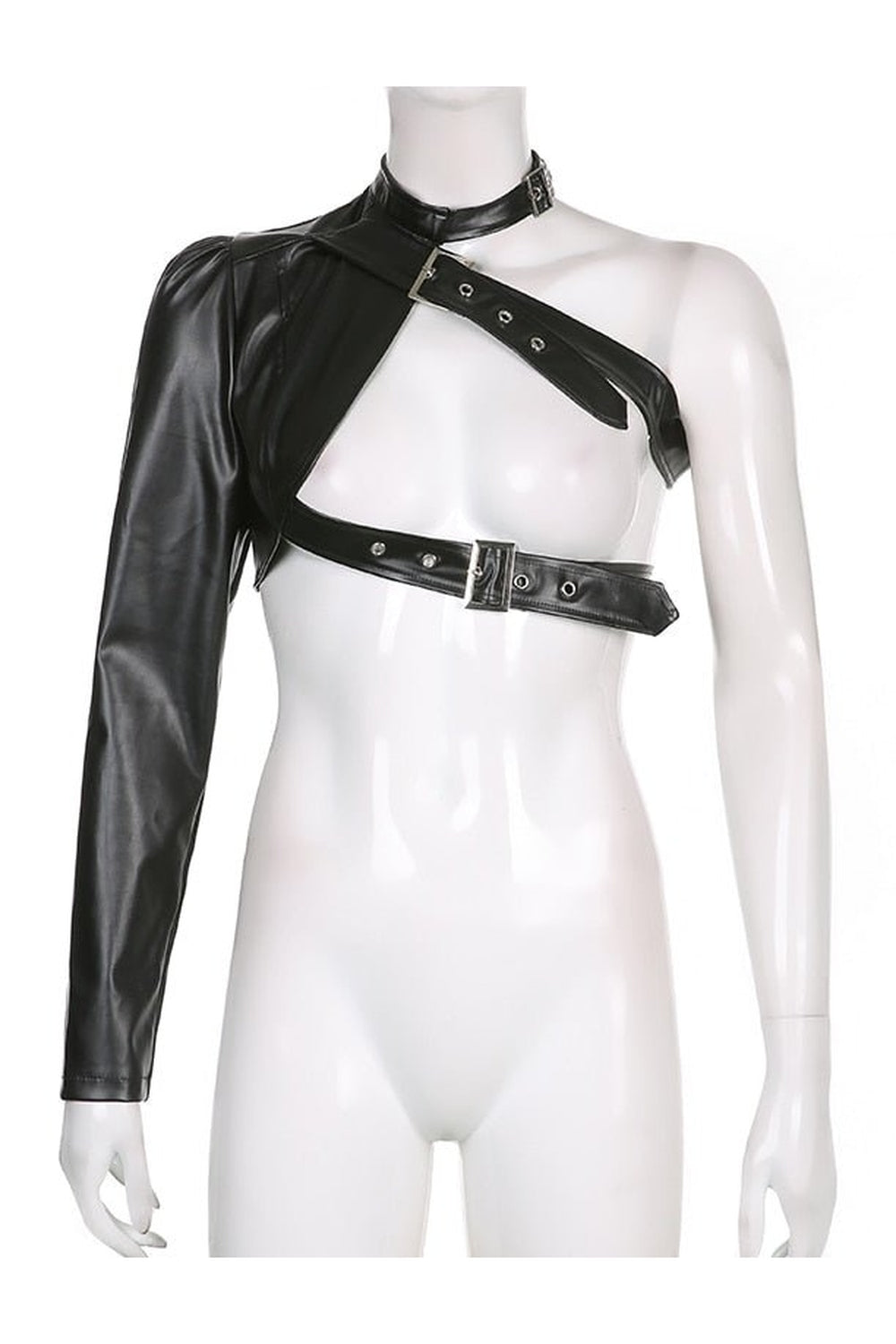 PU Leather One shoulder Punk Crop Top