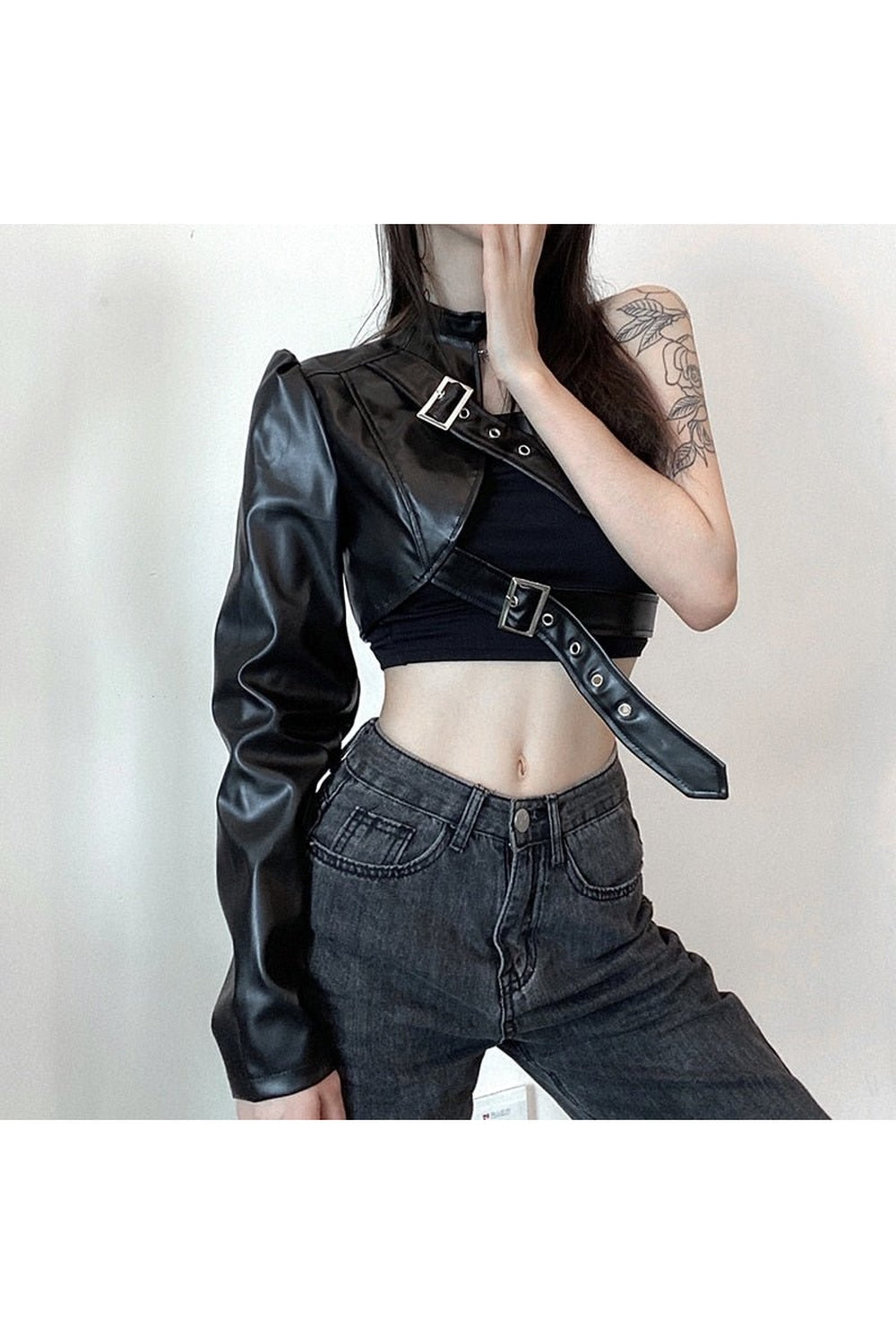 PU Leather One shoulder Punk Crop Top