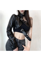 PU Leather One shoulder Punk Crop Top