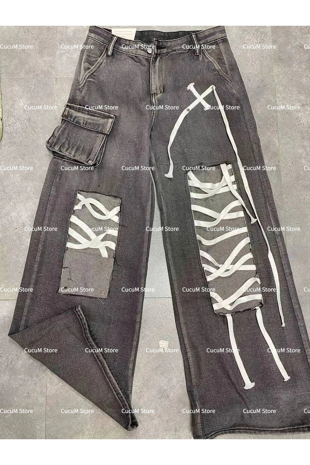 Fall Punk Lace-Up Distressed Jeans