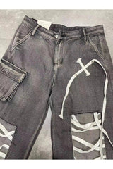 Fall Punk Lace-Up Distressed Jeans