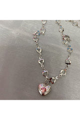 Collier punk rose avec cœur d'amour