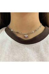 Collier punk rose avec cœur d'amour