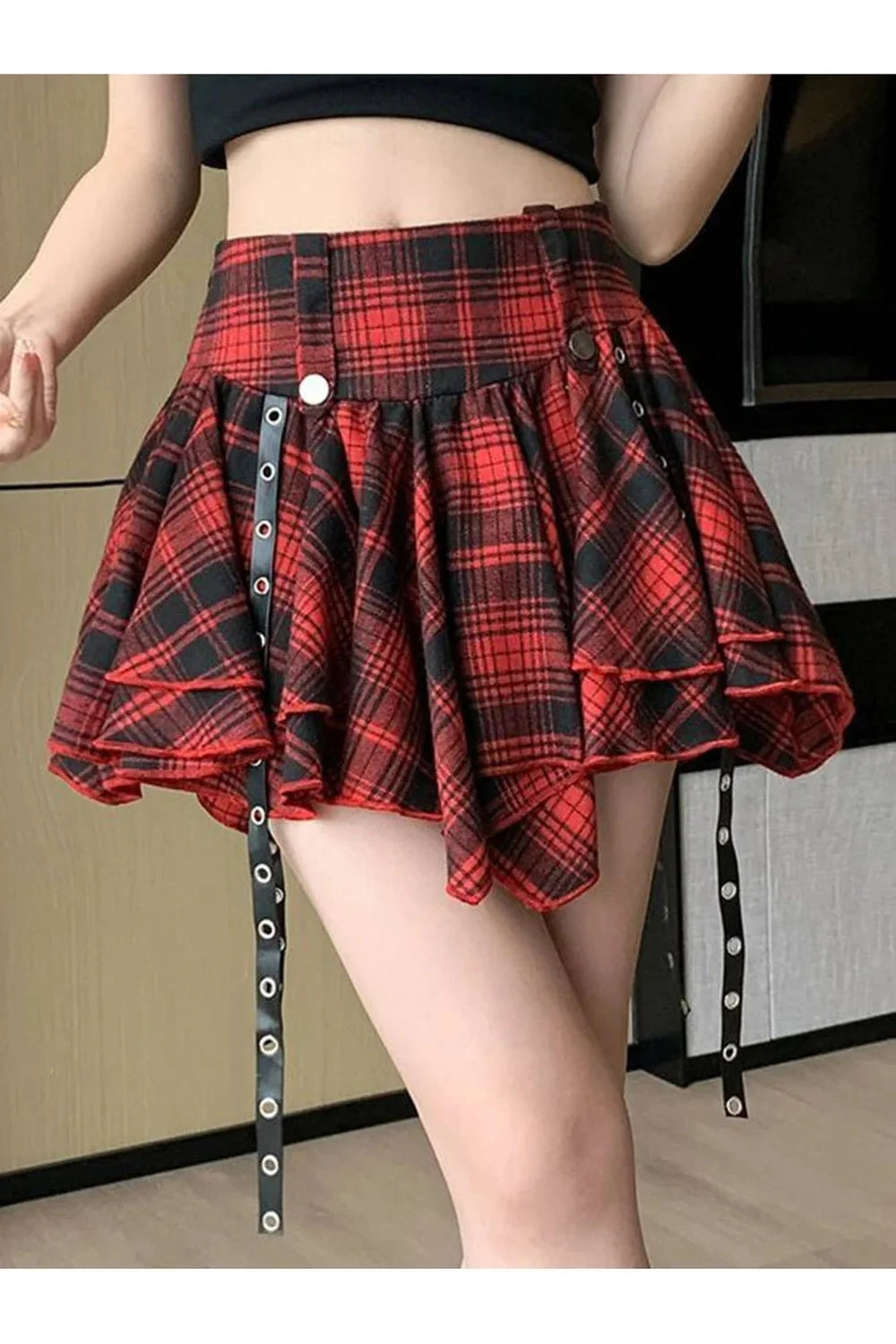 Punk Plaid Layered Skirt