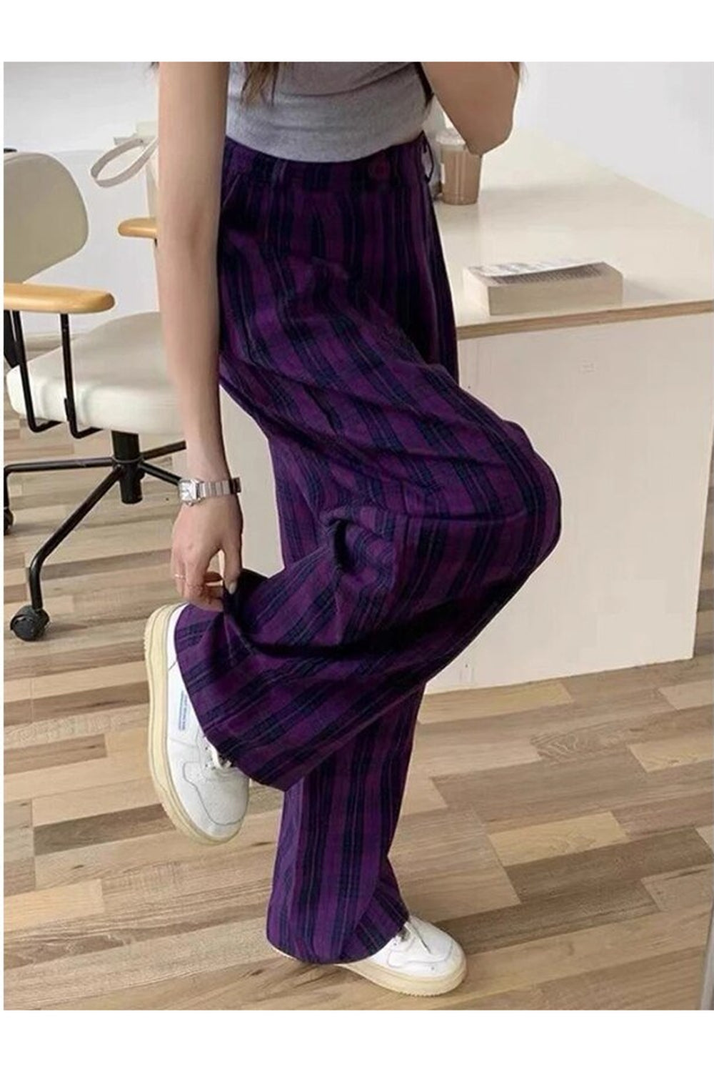 Purple Plaid Wide Leg Pants