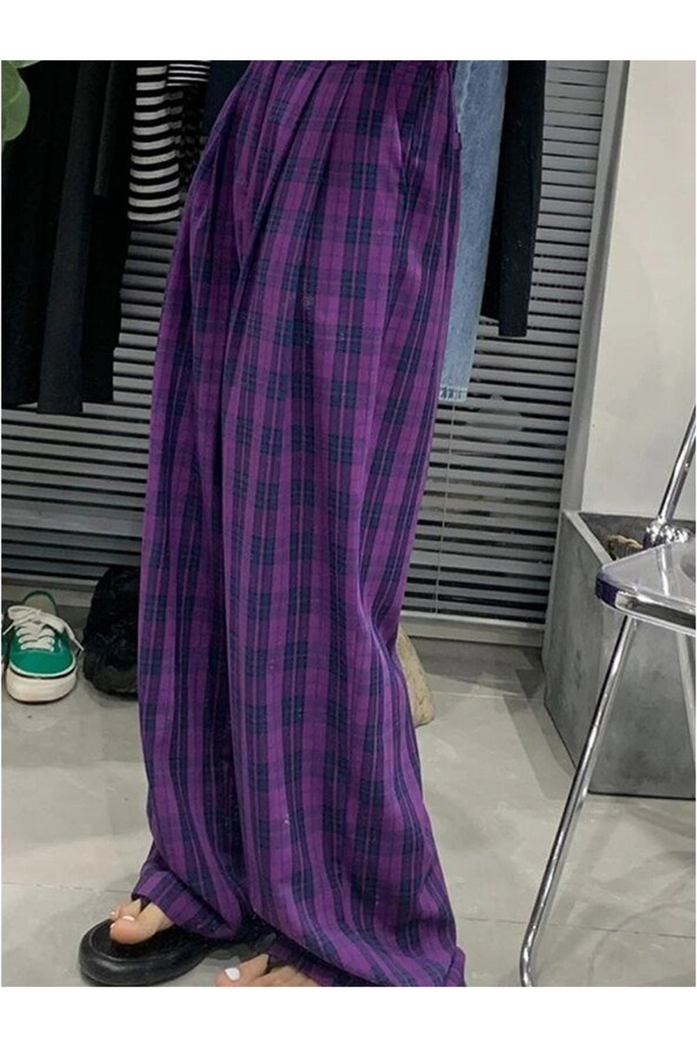 Purple Plaid Wide Leg Pants