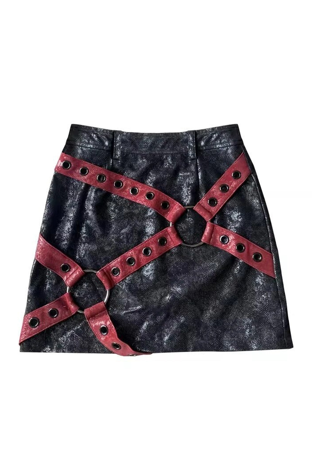 Mini-jupe en cuir PU rouge et noir