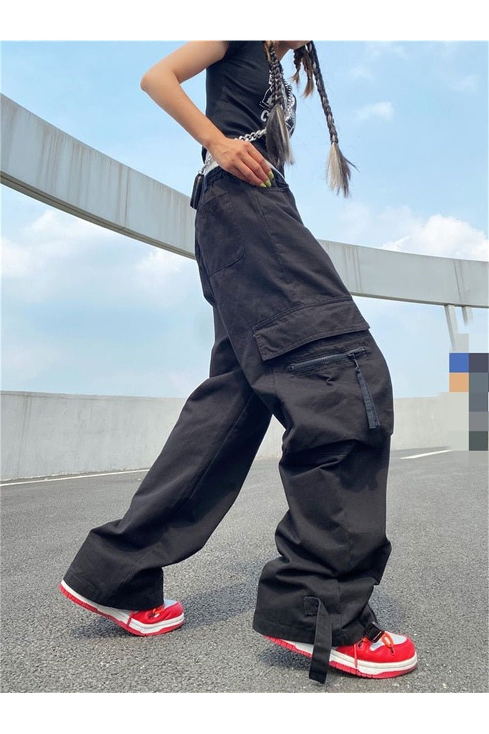 Red Cargo Wide Leg Pants