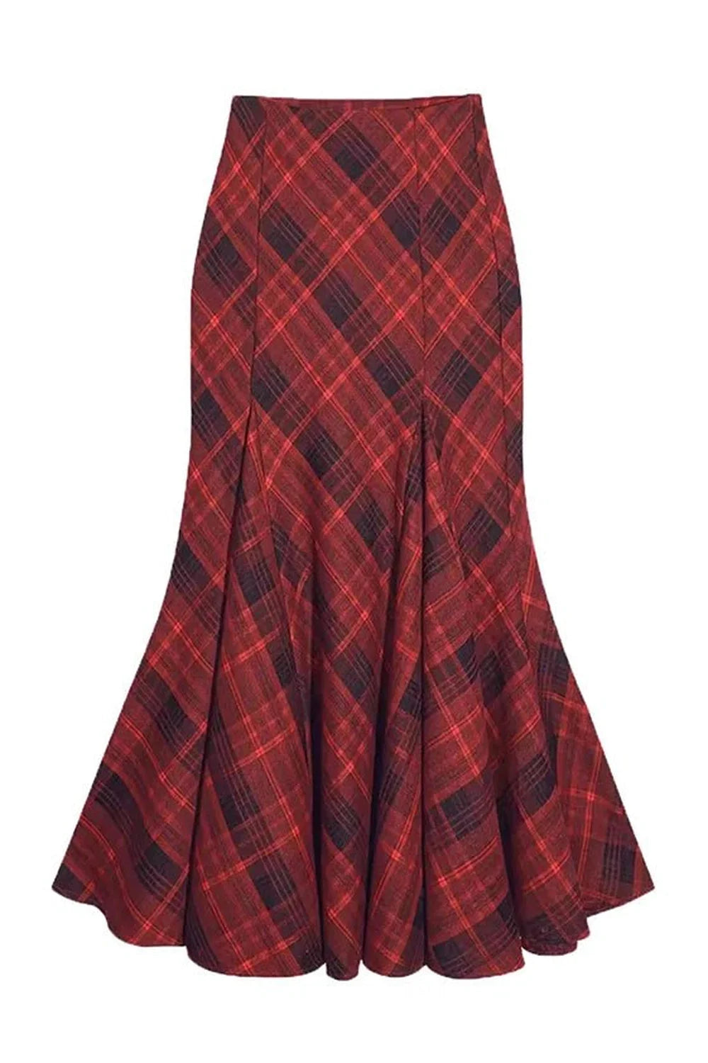 Red Plaid Mermaid Maxi Skirt