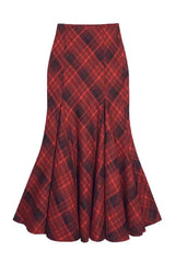 Red Plaid Mermaid Maxi Skirt