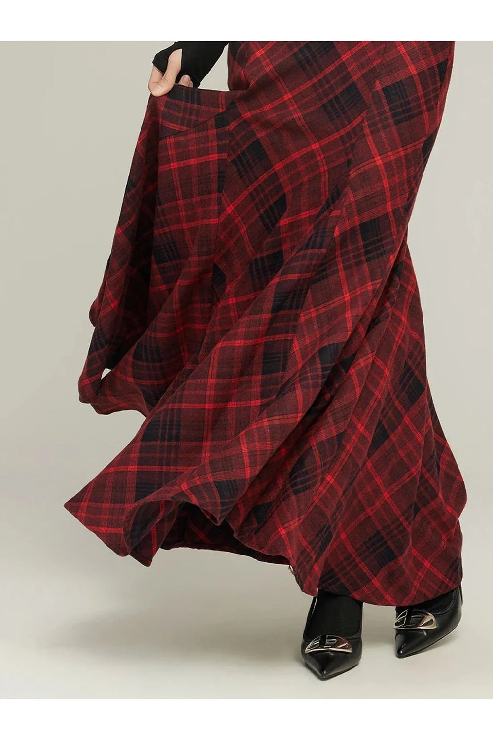 Red Plaid Mermaid Maxi Skirt