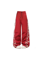 Red Star-Stripe Baggy Track Pants