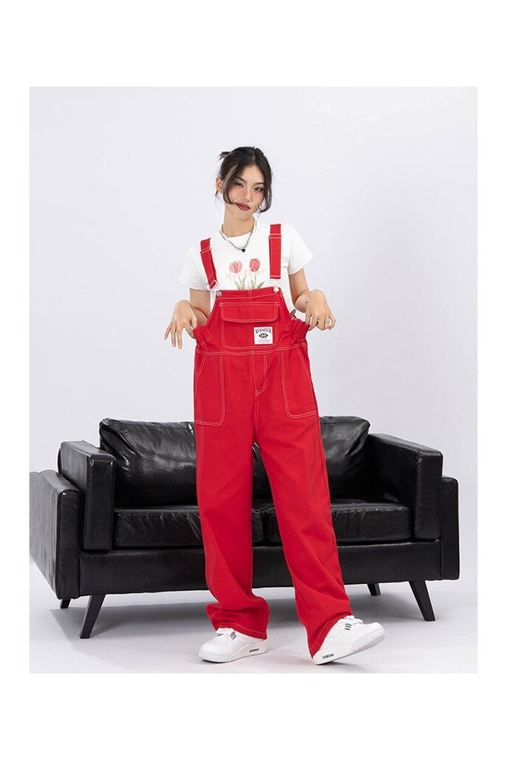 Fall Red Suspender Jeans